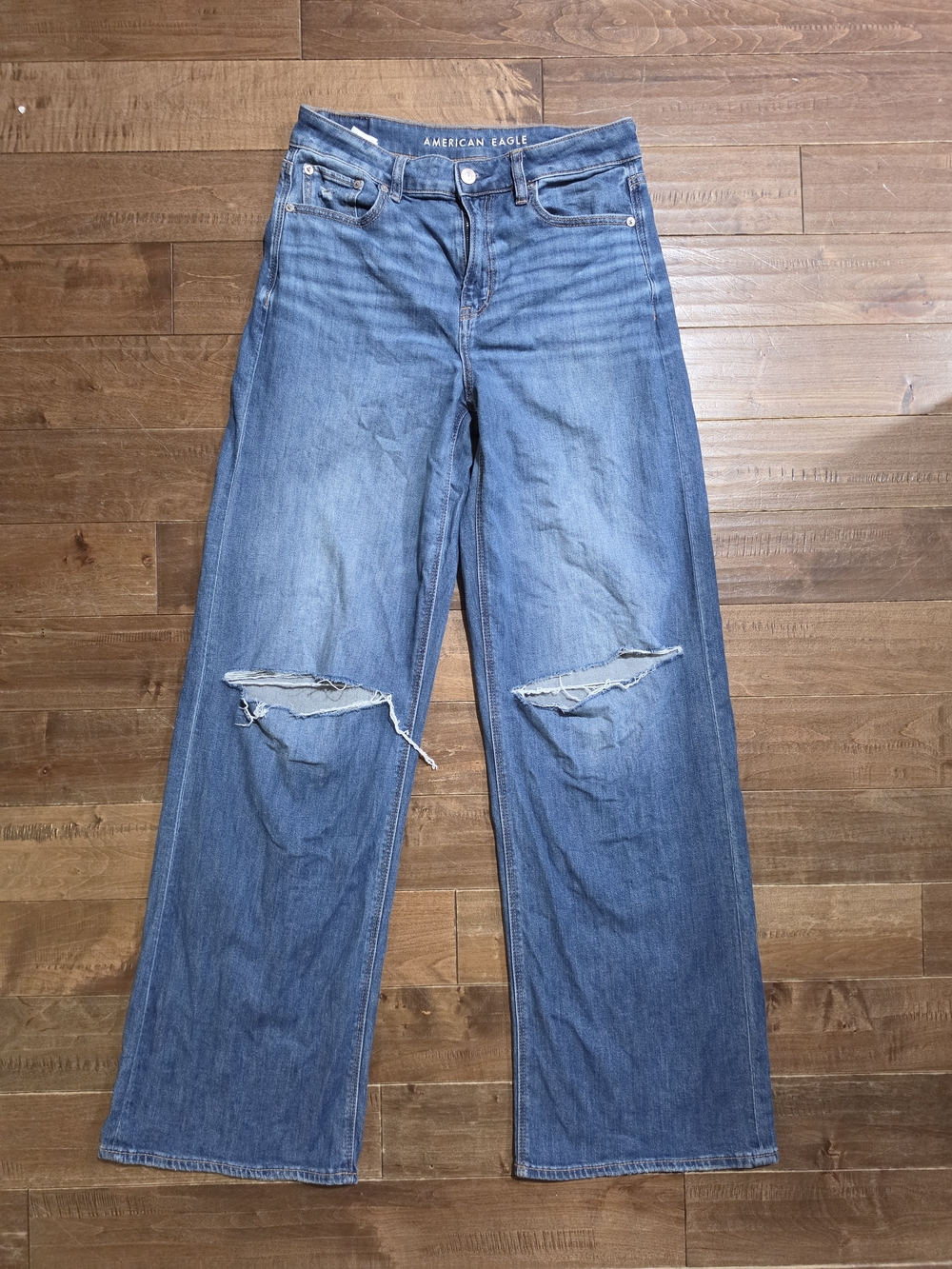 AE Dreamy Drape High Waist Stretch Wide Leg Distressed Jeans